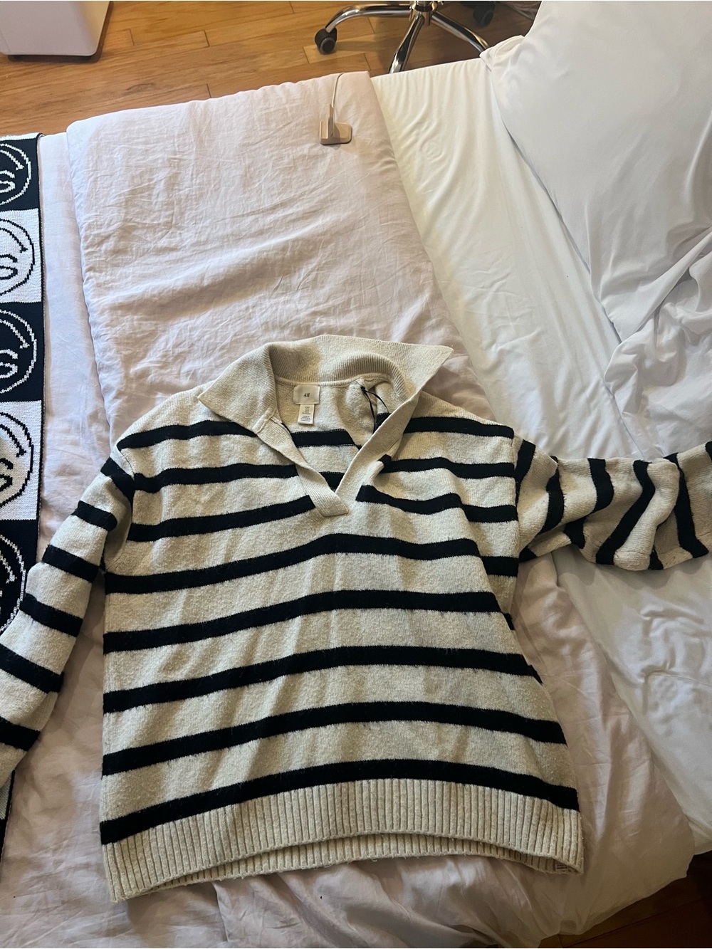 H&M Cream and Black Striped Collared Sweater